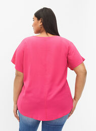 Bluse med korte ærmer og rund halsudskæring, Raspberry Sorbet, Model