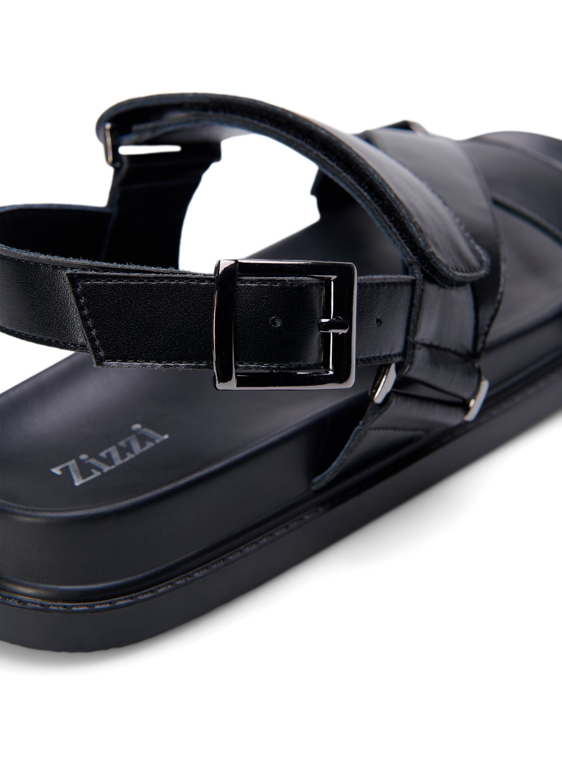 Zizzi Wide fit - L&aelig;dersandal med justerbare stropper, Sort, Packshot image number 4