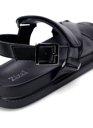 Wide fit sandal i læder med justerbare stropper, Black, Packshot image number 4