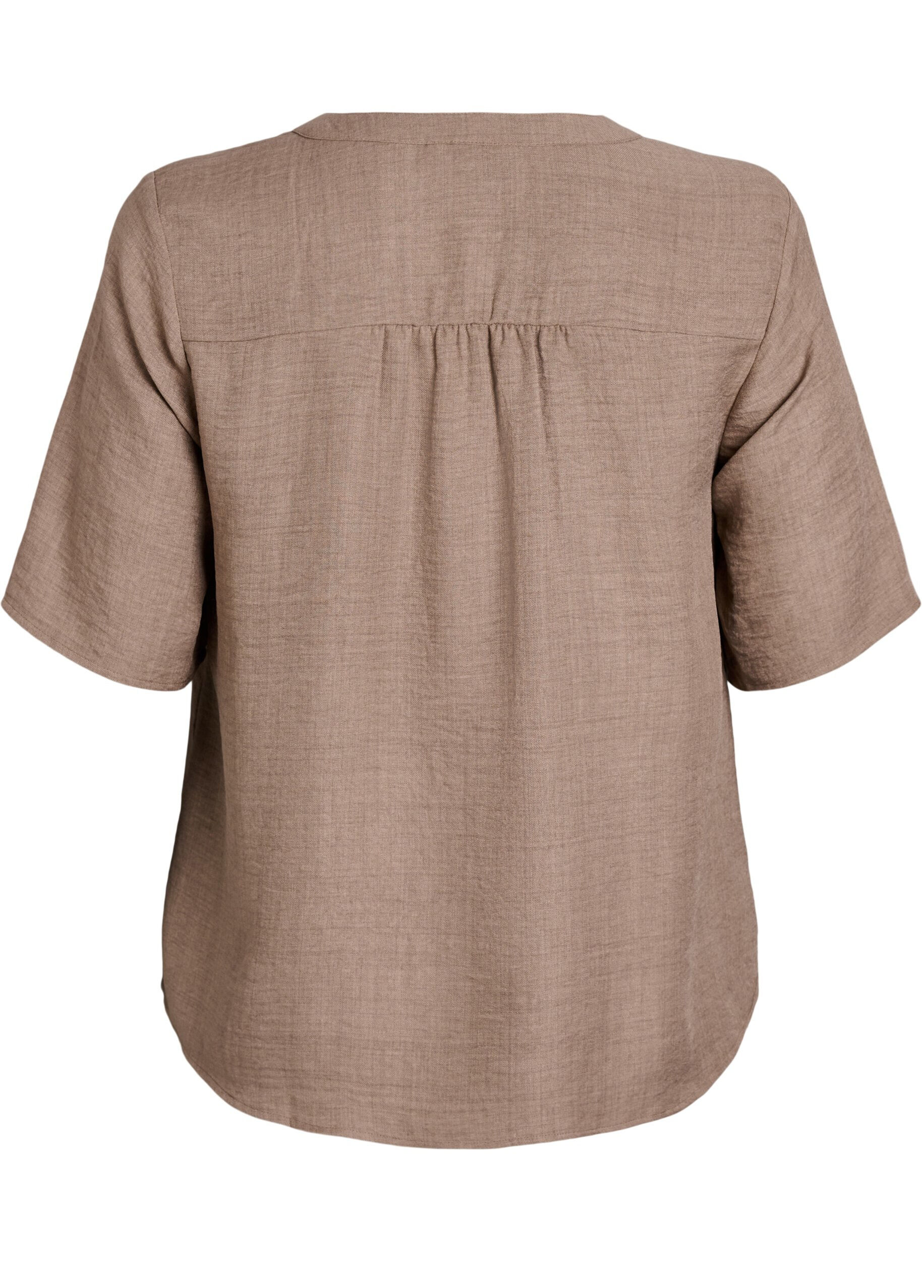 ZizziSkjortebluse med v-hals og korte &aelig;rmer, Brun, Packshot image number 1
