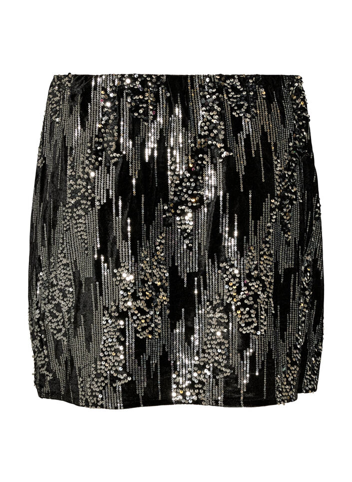 Kort nederdel med pailletter, Sort, Packshot image number 1