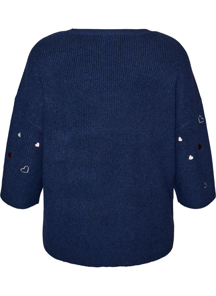 Strikbluse med hjerter og 3/4 &aelig;rmer, Bl&aring;, Packshot image number 1