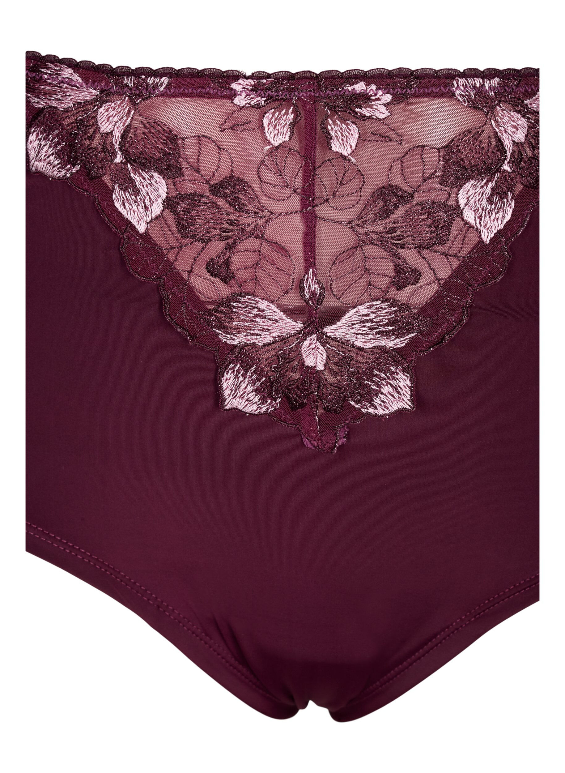 Zizzi Microfiber trusse med blomsterbroderi, M&oslash;rk Bordeaux, Packshot image number 2