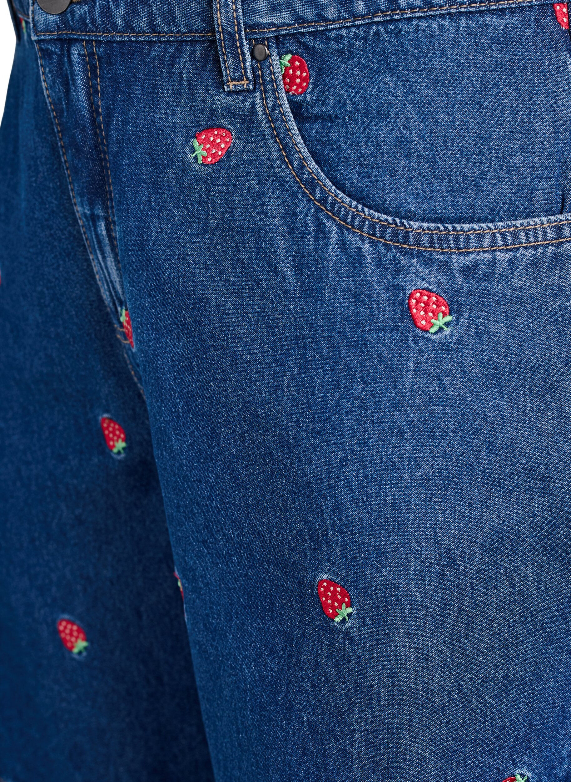 Zizzi Denim shorts med broderede jordb&aelig;r, Bl&aring;, Packshot image number 2