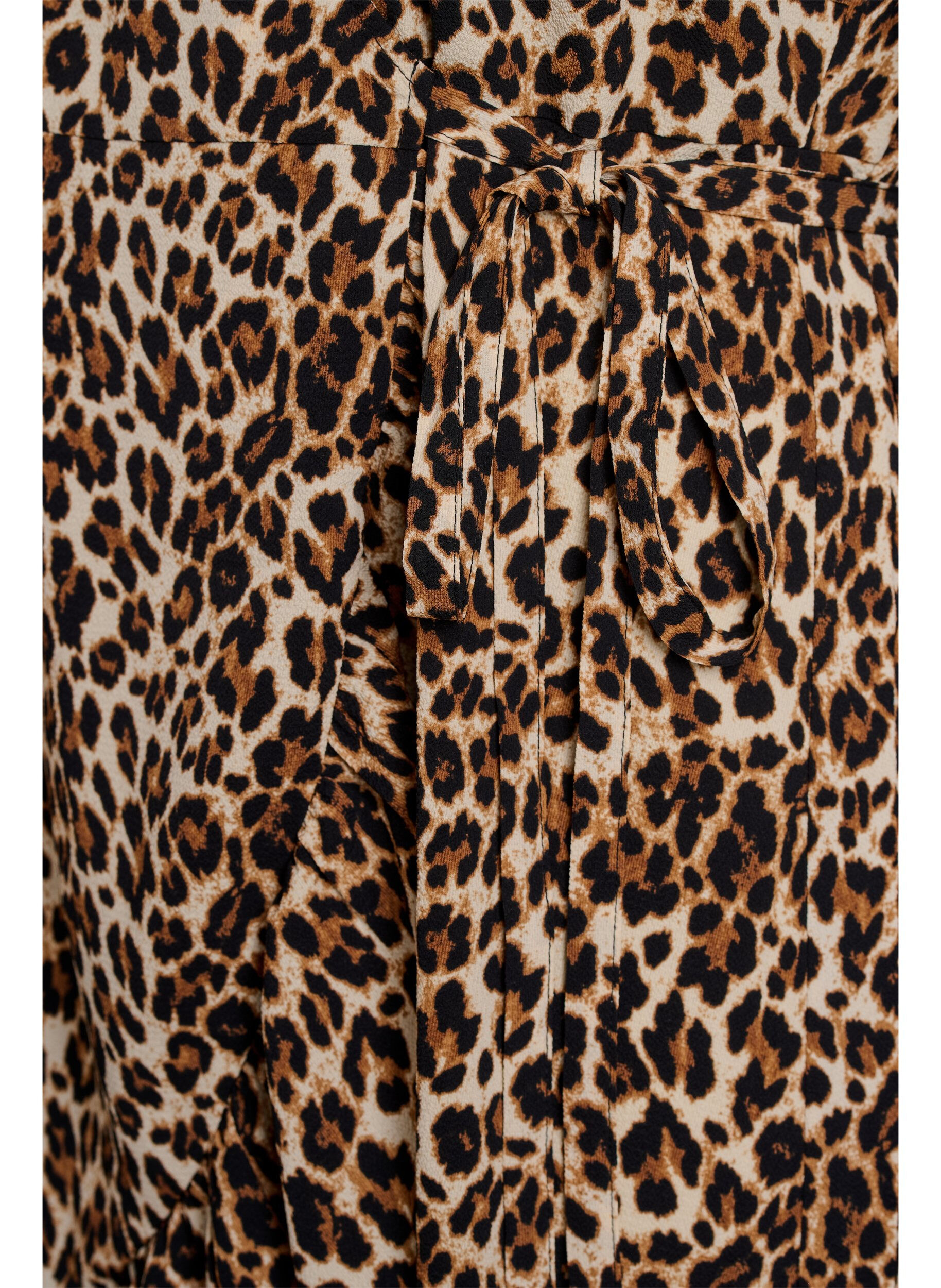 Zizzi Blomstret wrapkjole med korte &aelig;rmer, Brun, Packshot image number 3