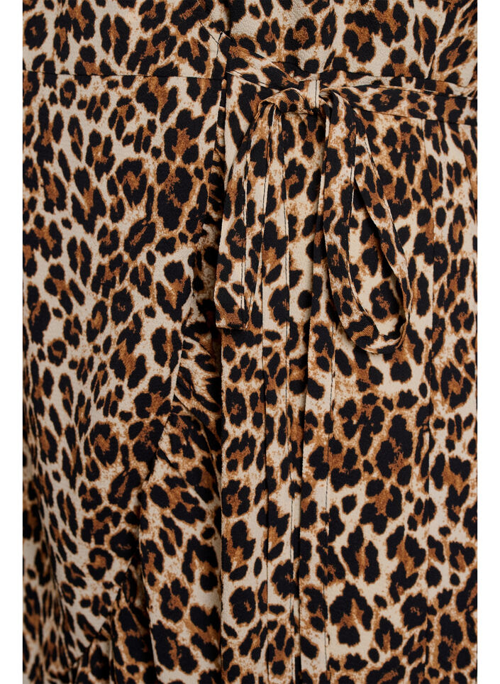 Blomstret wrapkjole med korte &aelig;rmer, Brun, Packshot image number 3