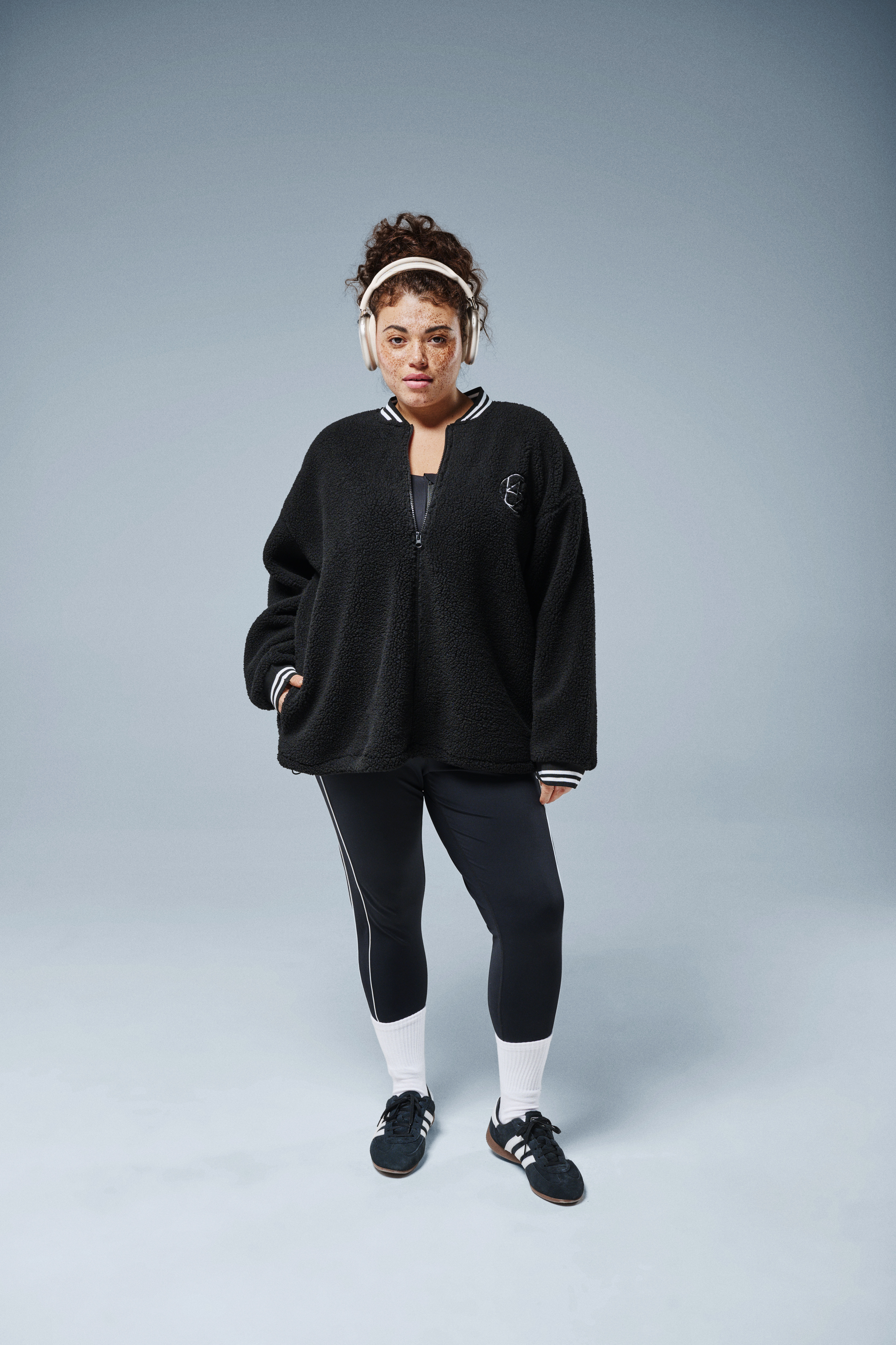 Teddy-fleece jakke med stribedetaljer, , Model