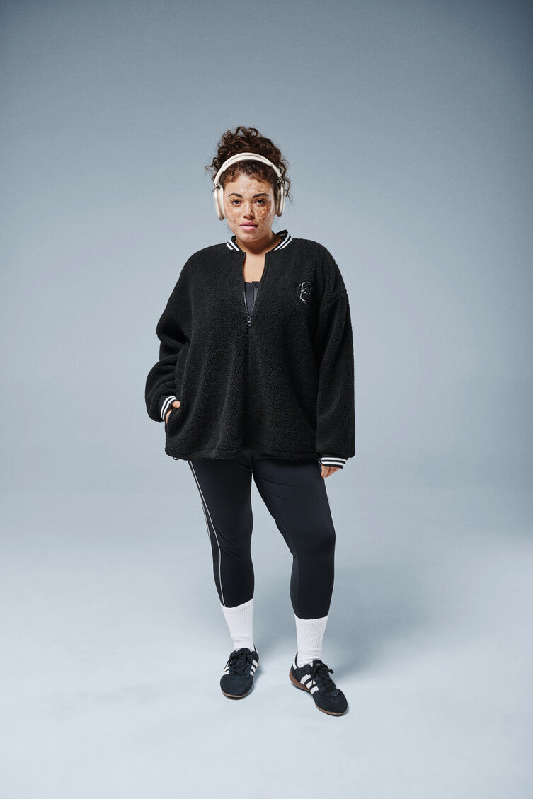 Teddy-fleece jakke med stribedetaljer, , Model