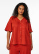 Skjortebluse med v-hals og korte &aelig;rmer, R&oslash;d, Model image number 0