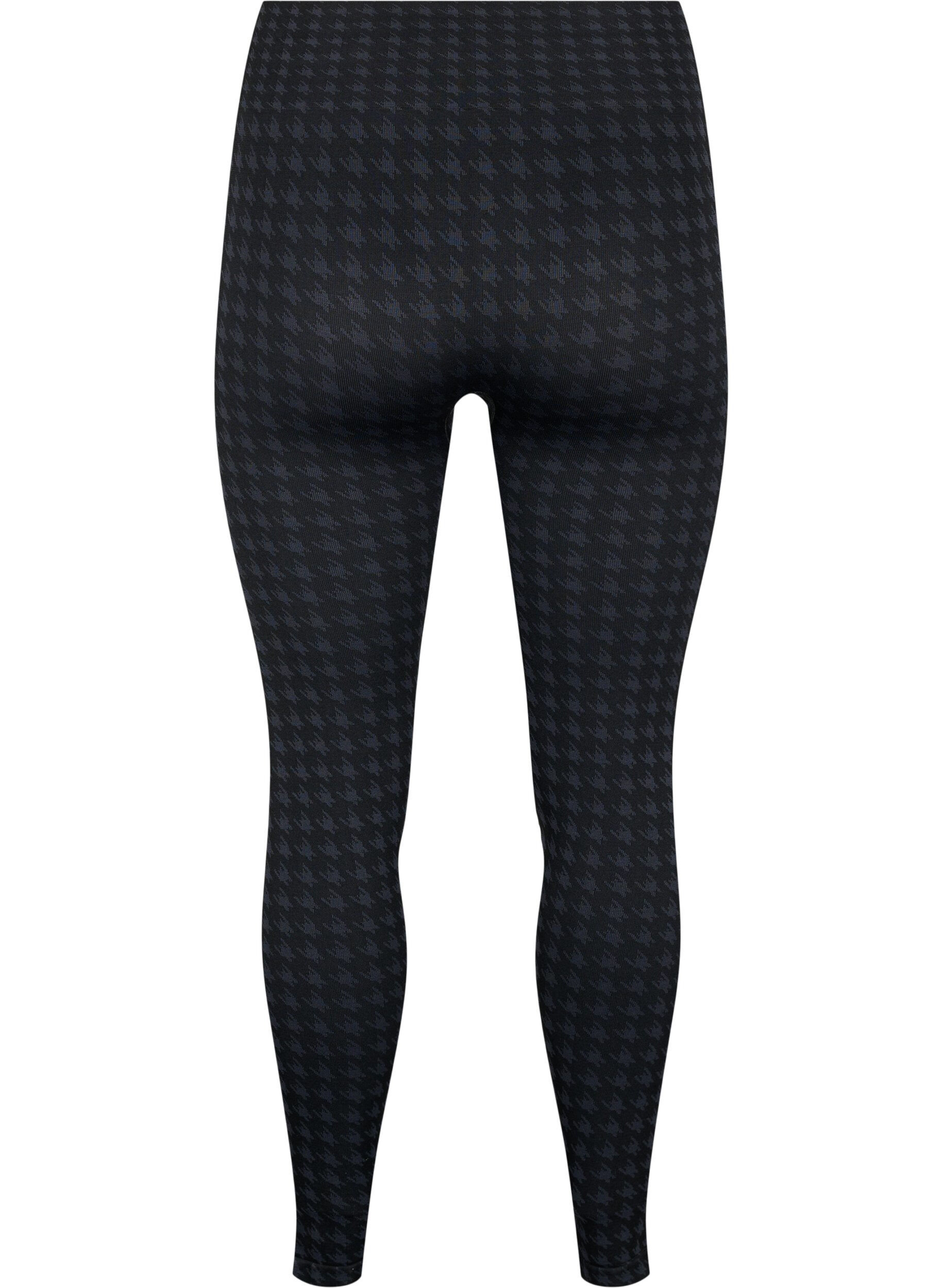Zizzi Seamless leggings i houndstooth m&oslash;nster, Black w. Dark Grey, Packshot image number 1