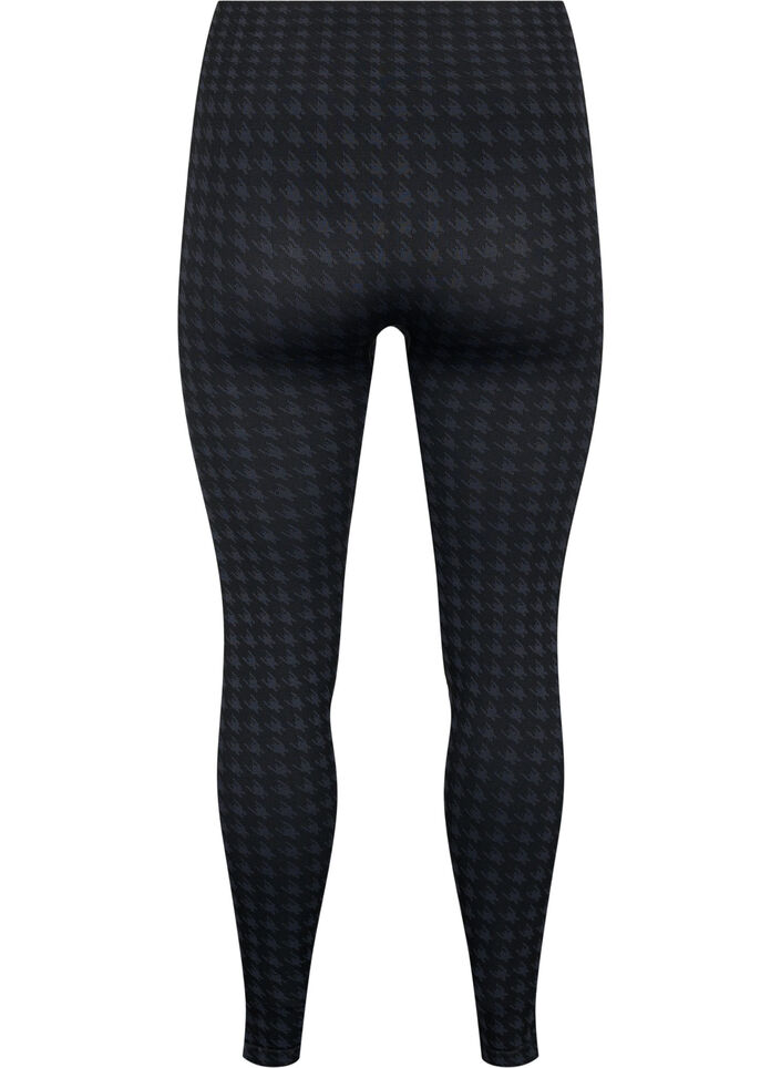 Seamless leggings i houndstooth mønster, Black w. Dark Grey, Packshot image number 1