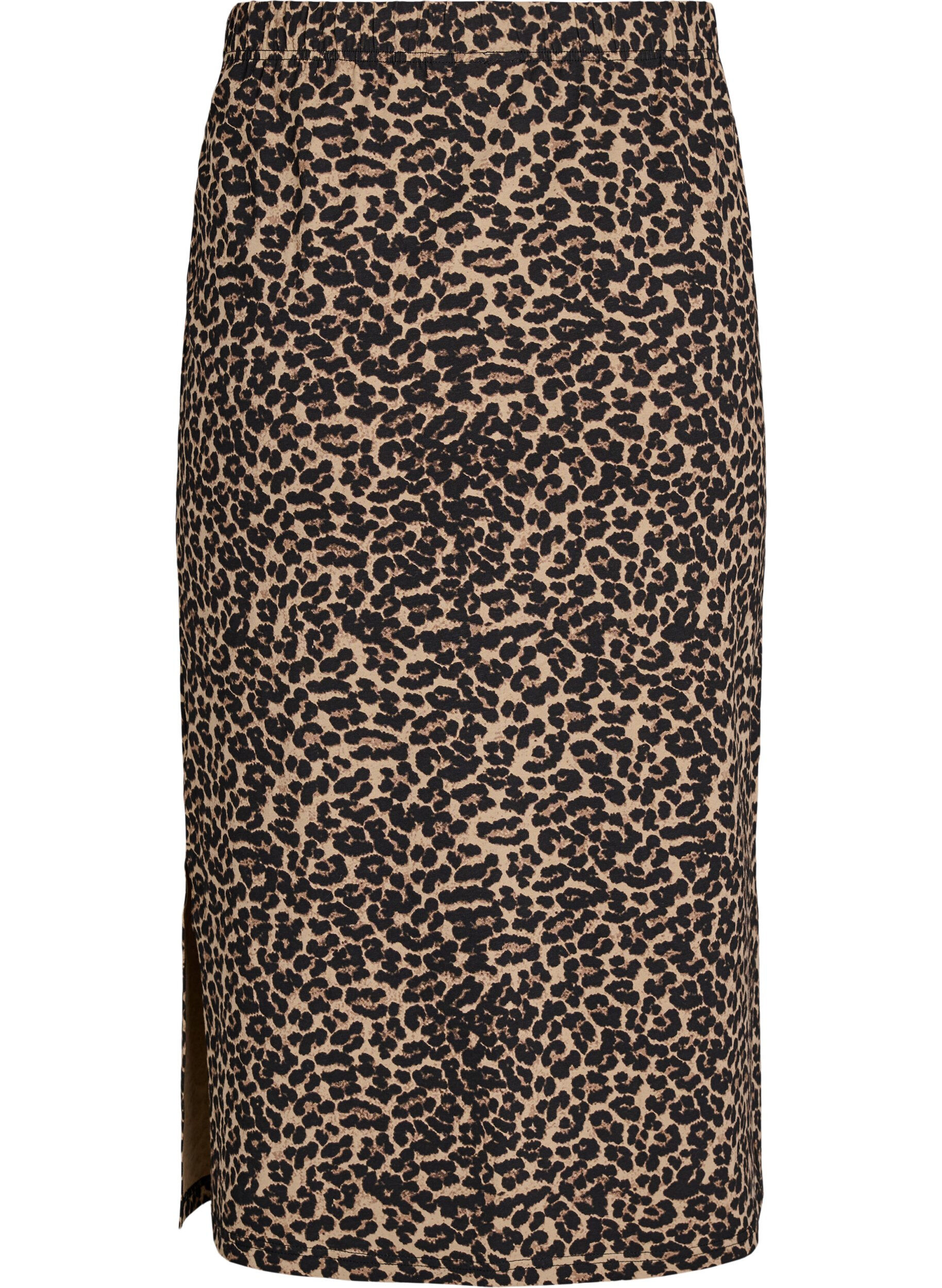 Zizzi Midinederdel med slids og leopardprint, Brun, Packshot image number 1