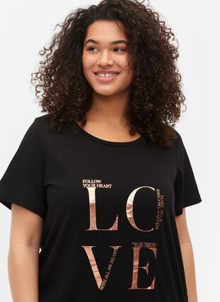 Kortærmet bomulds t-shirt med tryk, Black W. Love , Model image number 2