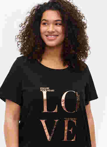 Kortærmet bomulds t-shirt med tryk, Black W. Love , Model image number 2
