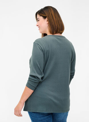 Langærmet bluse i rib med knappedetaljer, Urban Chic, Model image number 1