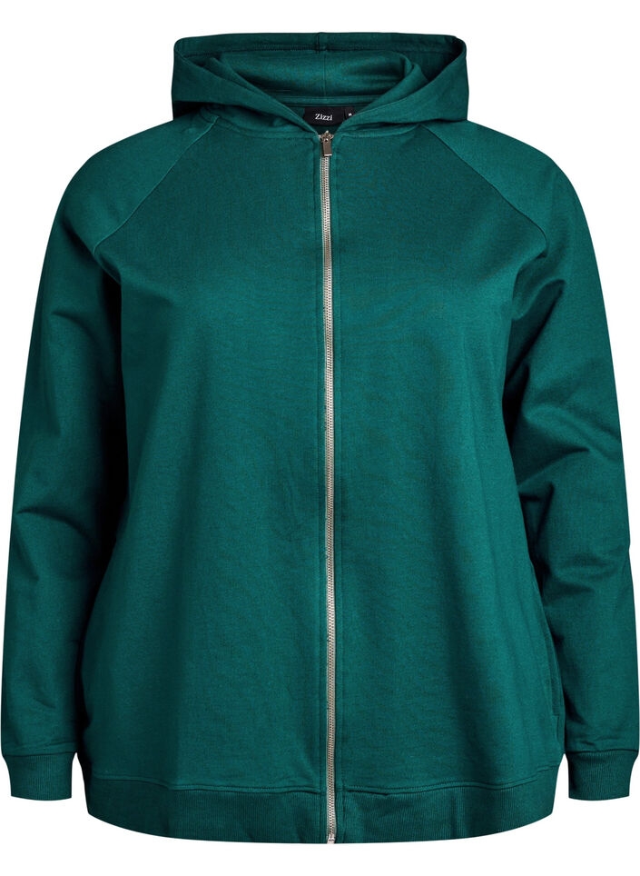 Sweat h&aelig;ttetr&oslash;je med lynl&aring;s og rygprint, Gr&oslash;n, Packshot image number 0