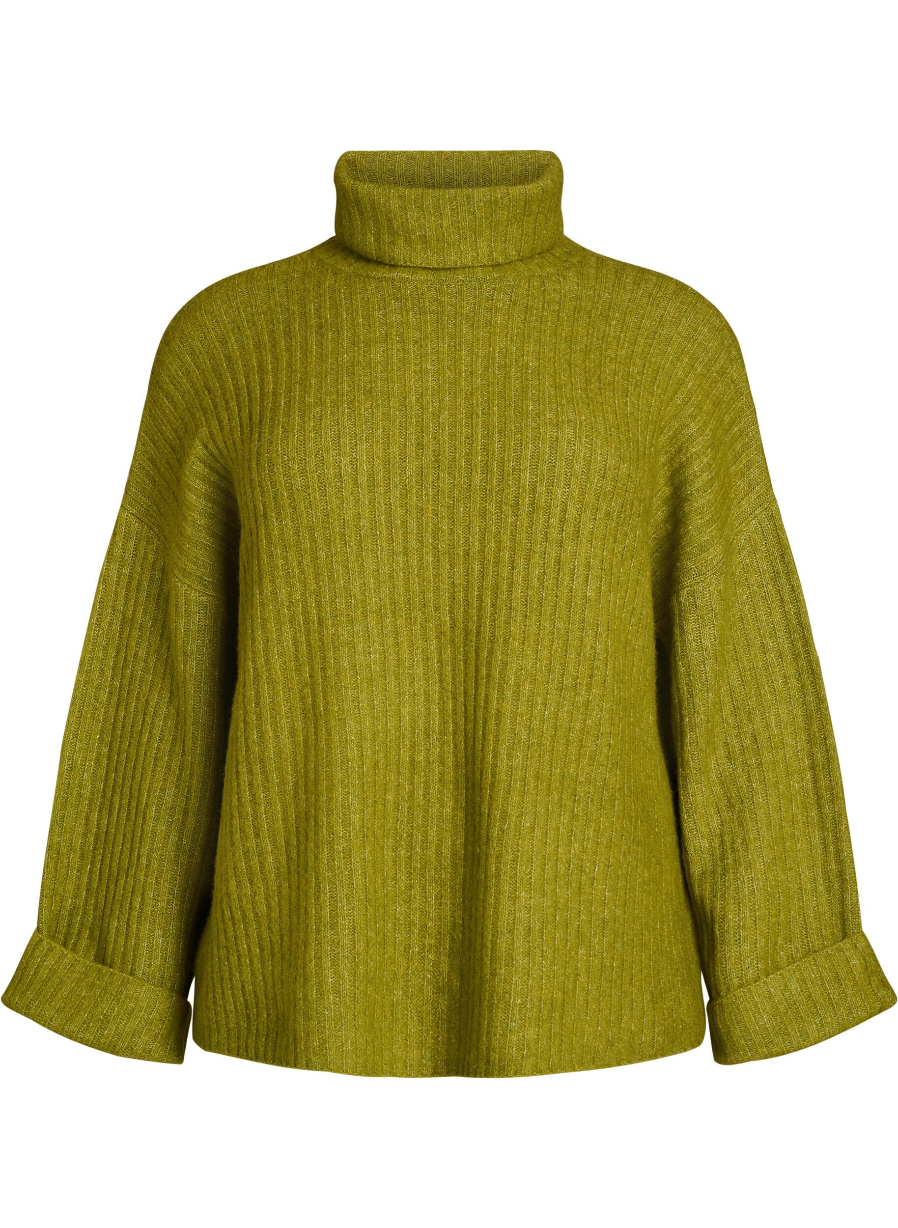 ZizziStrikbluse med rullekrave, Gr&oslash;n, Packshot image number 0