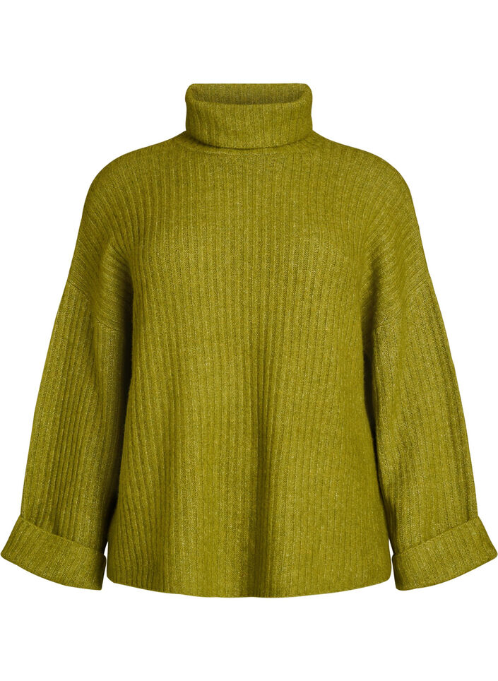 Strikbluse med rullekrave, Gr&oslash;n, Packshot image number 0
