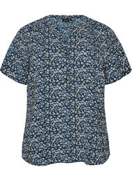 Bluse med korte &aelig;rmer og v-udsk&aelig;ring , Bl&aring;