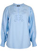 Bluse med flæser og broderi anglaise, Chambray Blue, Packshot image number 0