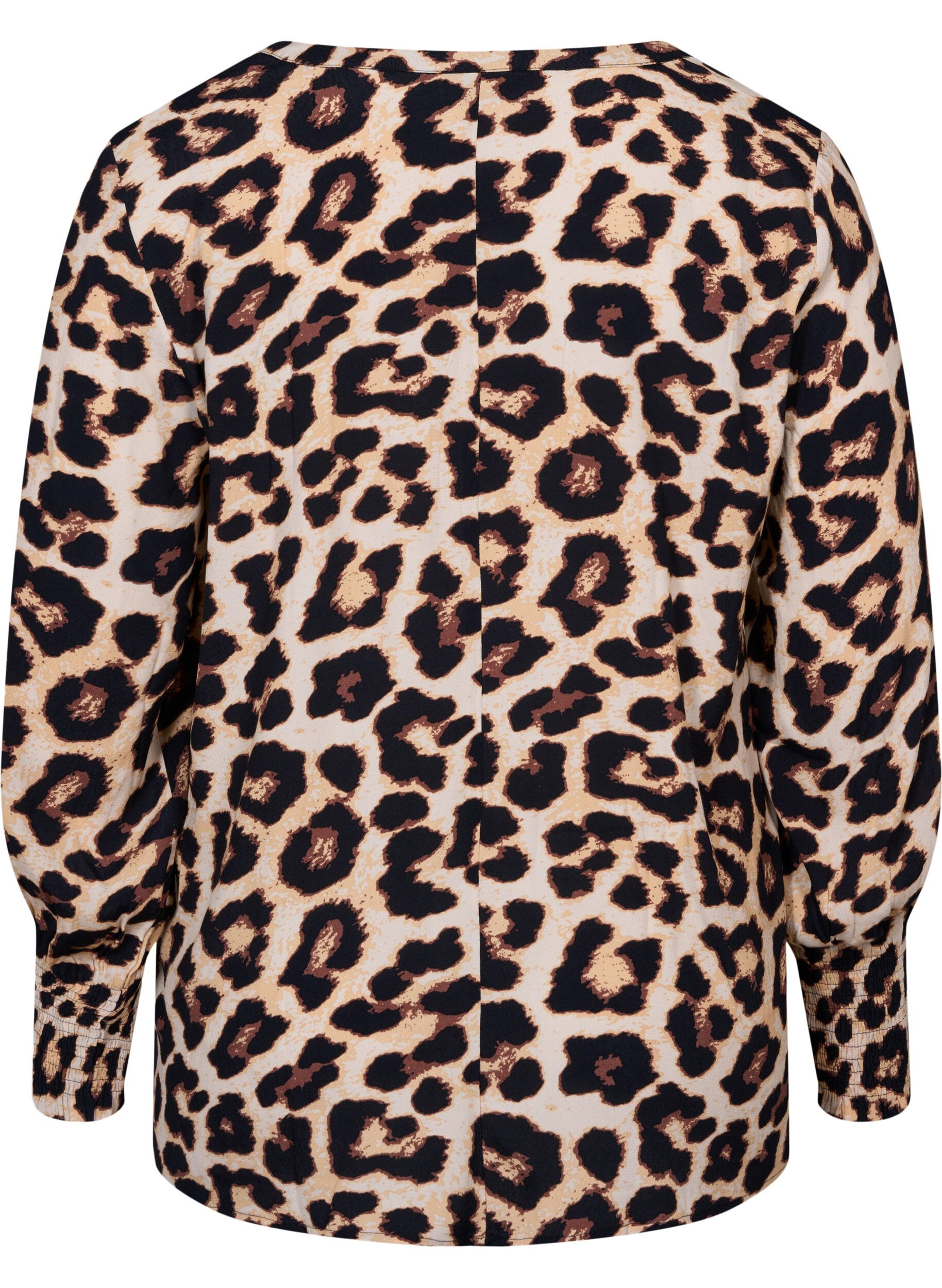 Zizzi Printet viskosebluse med smock, Leo AOP, Packshot image number 1