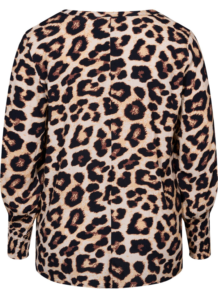 Printet viskosebluse med smock, Leo AOP, Packshot image number 1