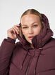 Lang pufferfrakke med h&aelig;tte og lommer , M&oslash;rk Bordeaux, Model image number 2