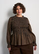 Ternet bluse med smock og peplum, Brun, Model image number 0
