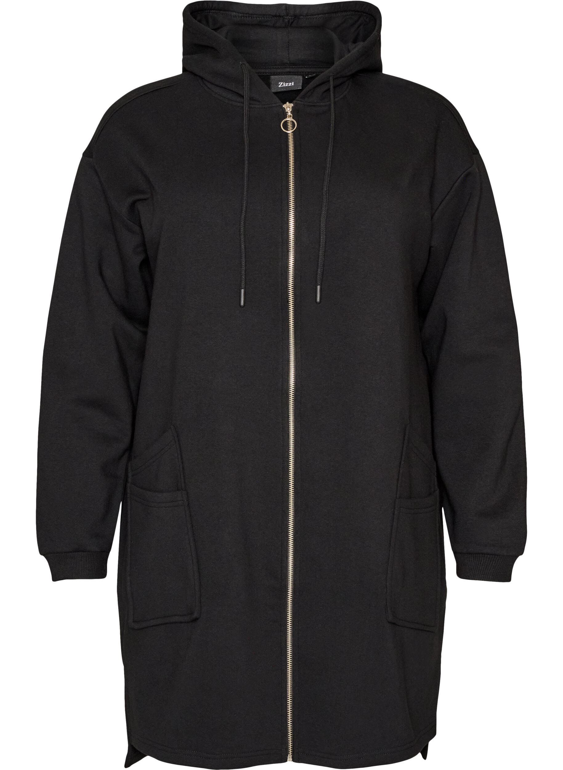 Lang hoodie-cardigan med lynl&aring;s
