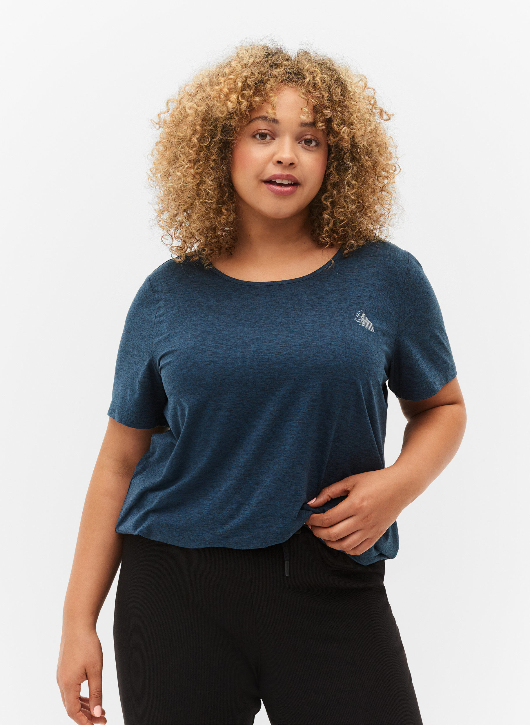 Zizzi Meleret tr&aelig;nings t-shirt med rund hals, Night Sky Mel., Model image number 0