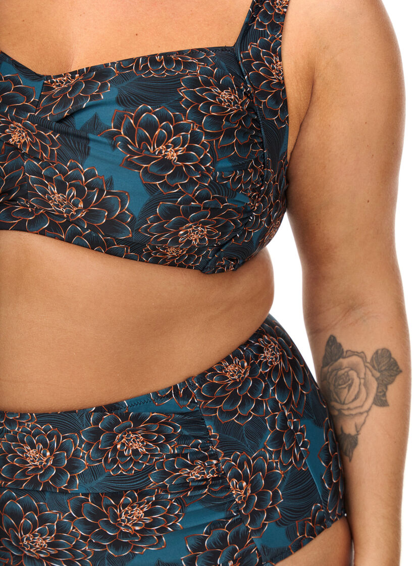 Bikini overdel med vattering og print, Bl&aring;, Model image number 2