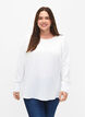Langærmet bluse med tekstur, Bright White, Model image number 0
