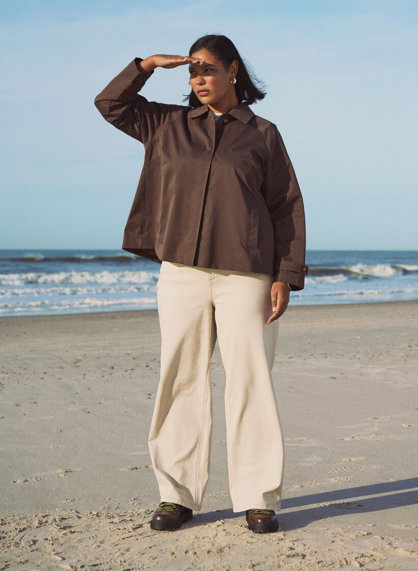 Kort trenchcoat med krave og raglan&aelig;rmer, Brun, Image image number 0