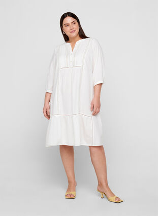 Bomulds kjole med a-form , Bright White, Model image number 2