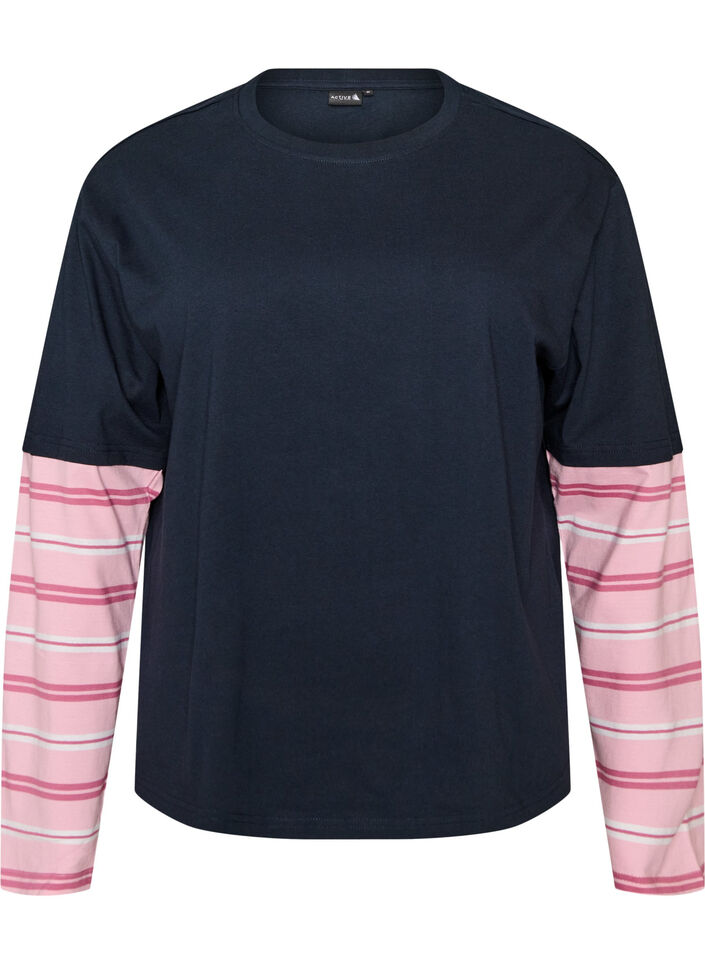 T-shirt med sporty lag-p&aring;-lag-look, Bl&aring;, Packshot image number 0