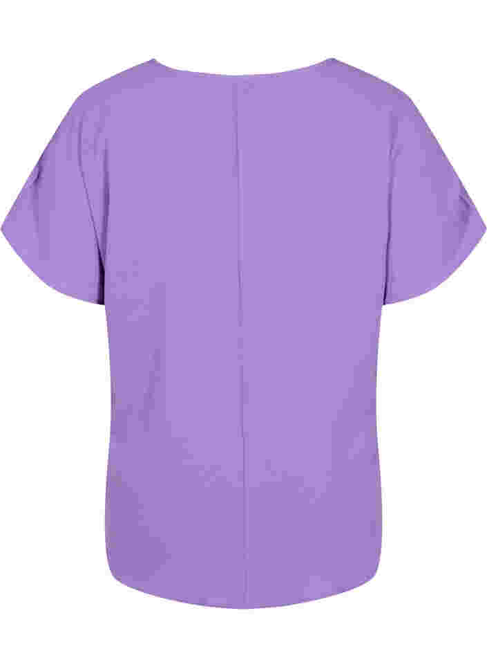 Bluse med korte ærmer og rund halsudskæring, Deep Lavender, Packshot image number 1