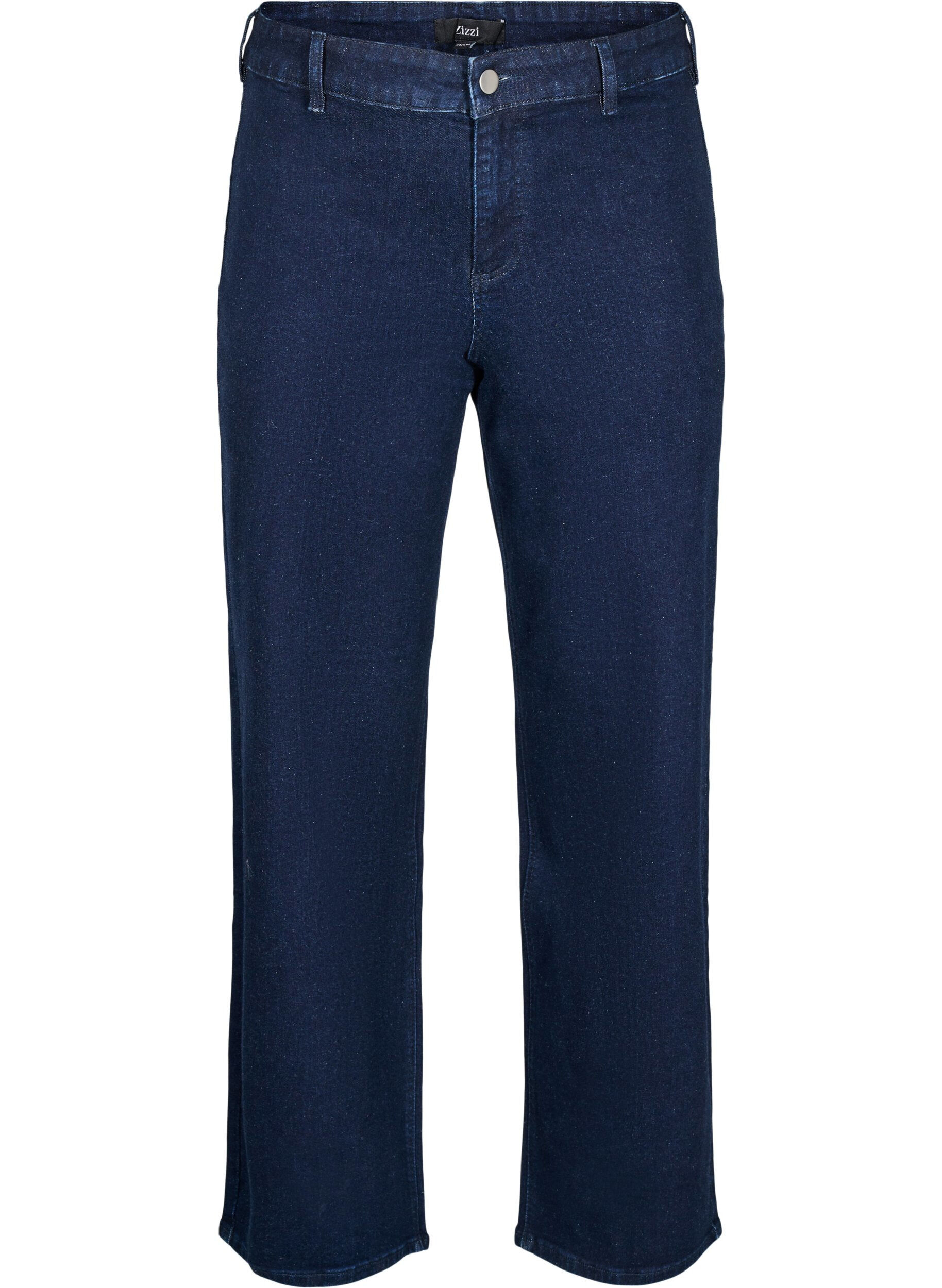 H&oslash;jtaljede jeans med vide ben