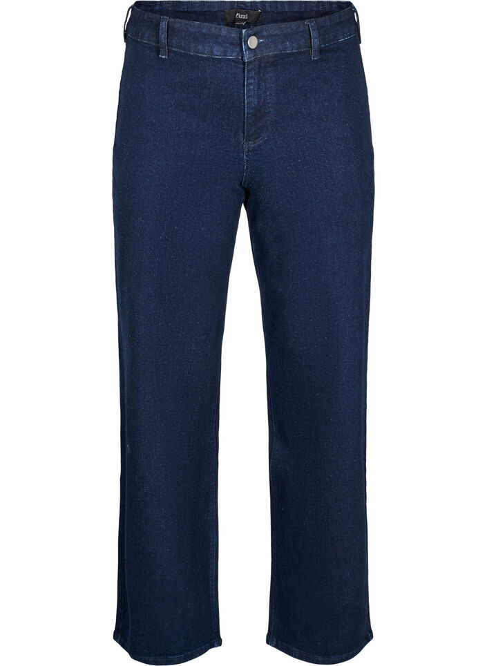 H&oslash;jtaljede jeans med vide ben, Bl&aring;, Packshot image number 0