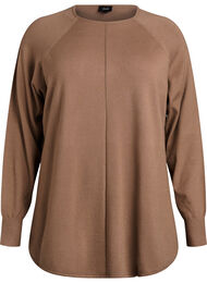 Strikbluse med rund hals og strikket mønster, Brun