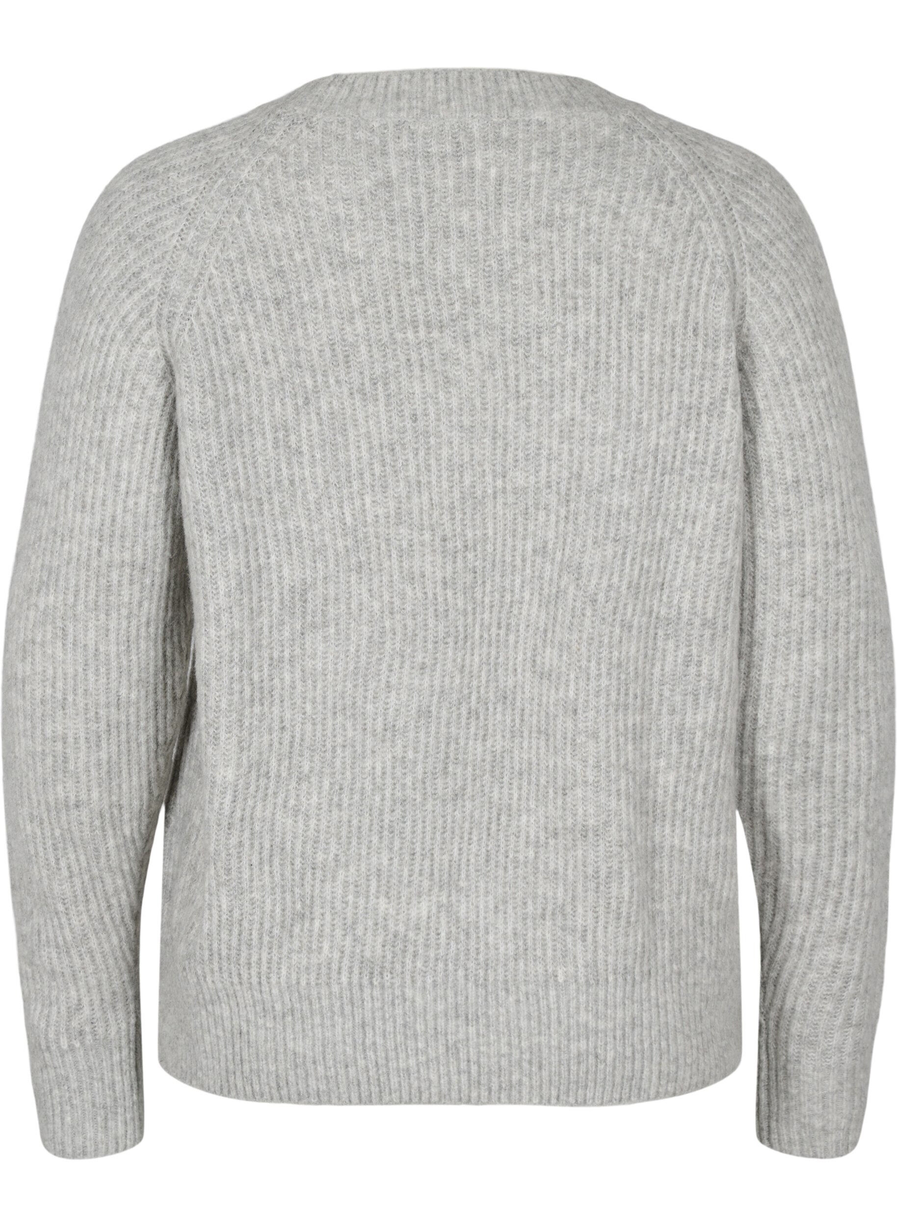Zizzi Meleret striktr&oslash;je med perleknapper, Light Grey Melange, Packshot image number 1