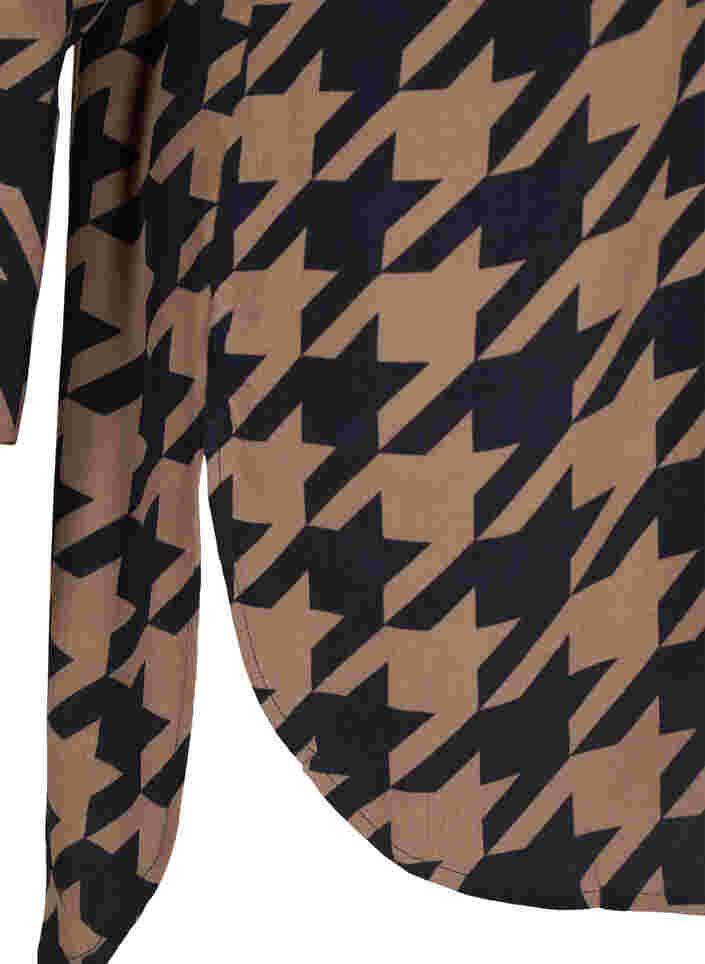 Lang mønstret viskoseskjorte, Brown Houndsthooth, Packshot image number 3