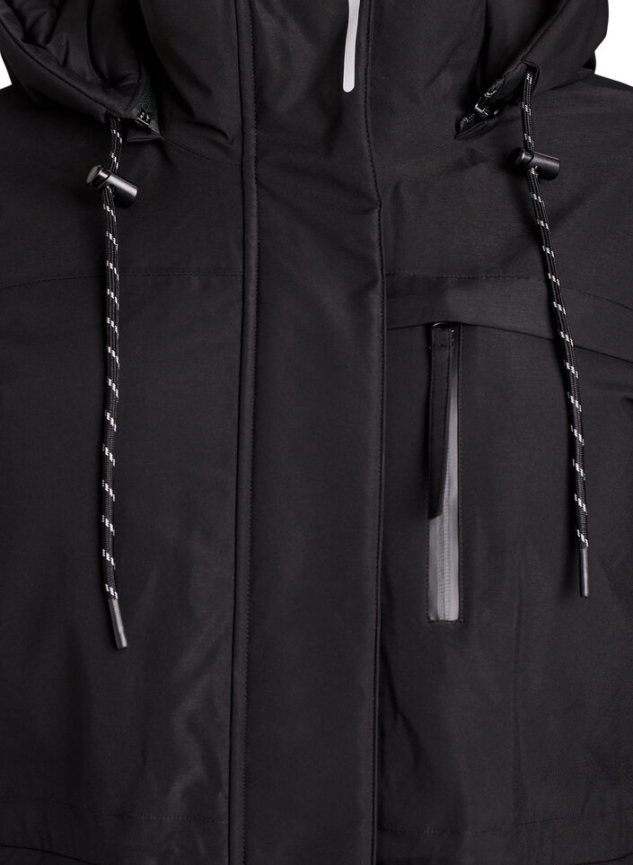 Vandafvisende parka med hætte og funktionelle detaljer, Sort, Packshot image number 2