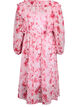 Blomstret chiffonkjole med fl&aelig;ser og lange &aelig;rmer, Lyser&oslash;d, Packshot image number 1