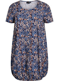 Kort&aelig;rmet bomuldskjole med print, Bl&aring;