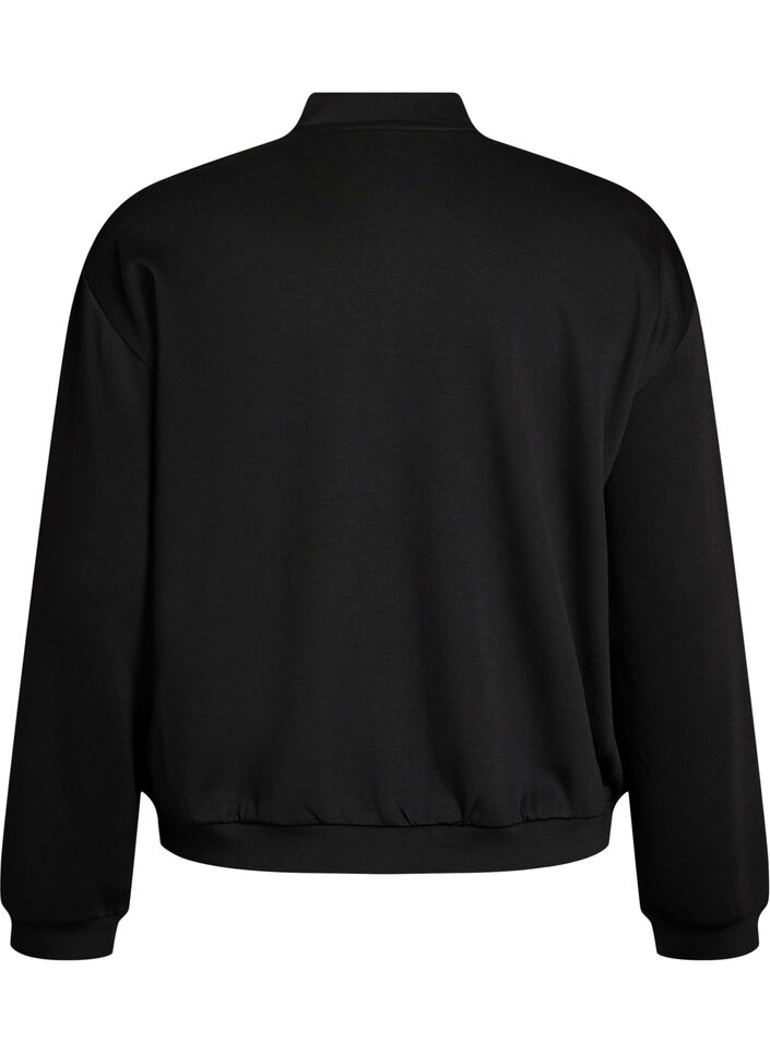 Bomber-cardigan med lynl&aring;s, Sort, Packshot image number 1
