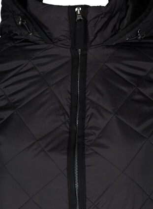 Quiltet termojakke med hætte og lynlås, Black, Packshot image number 1