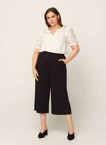 Culotte bukser med lommer, Black, Model image number 0