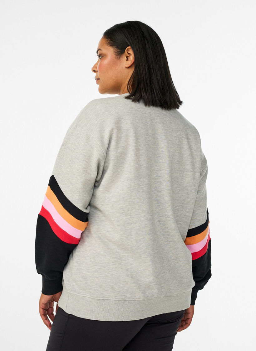 L&oslash;s sweatshirt med kontrastdetaljer p&aring; &aelig;rmerne, Gr&aring;, Model image number 2