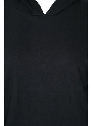 Bomulds sweatshirt med hætte og high-low, Black, Packshot image number 2