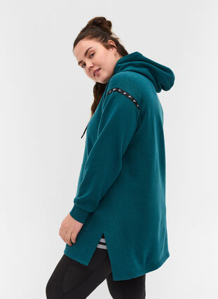 Lang sweatshirt med slids og lomme, Deep Teal, Model image number 1